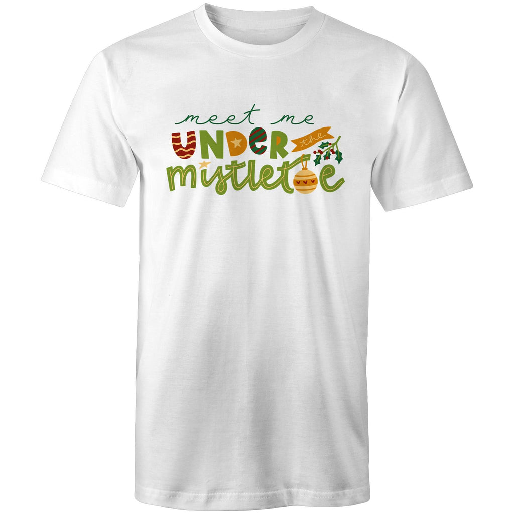 Meet Me Under The Mistletoe, Christmas - Mens T-Shirt White Mens Christmas T-shirt Christmas Printed In Australia