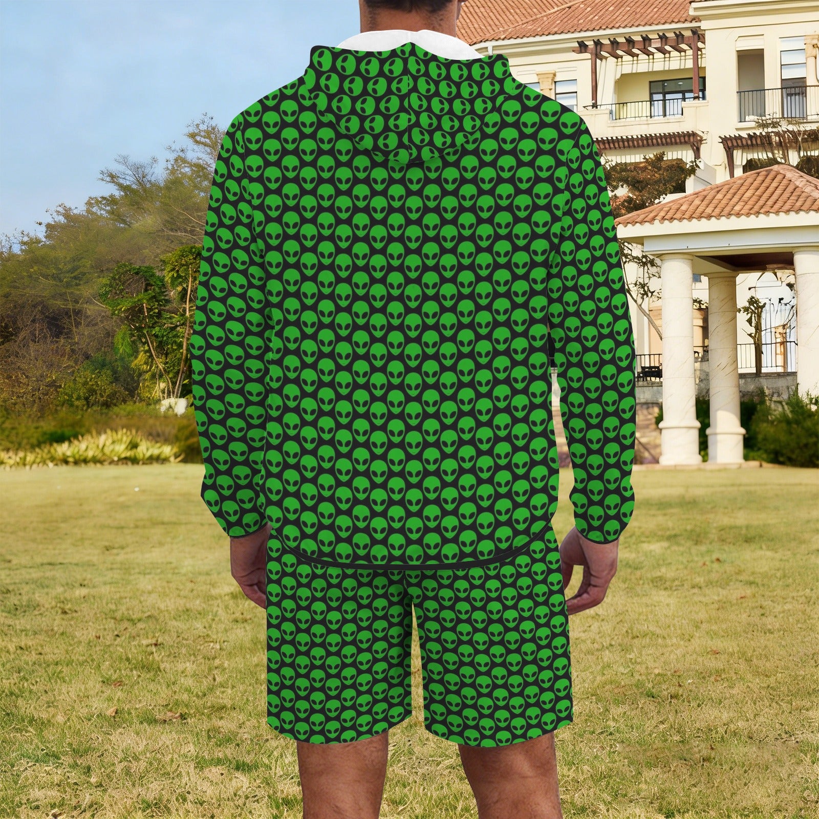 Aliens Men's Lightweight Sun Hoodie & Shorts Set Men's Lightweight Sun Hoodie & Shorts Printed Offshore Sci Fi