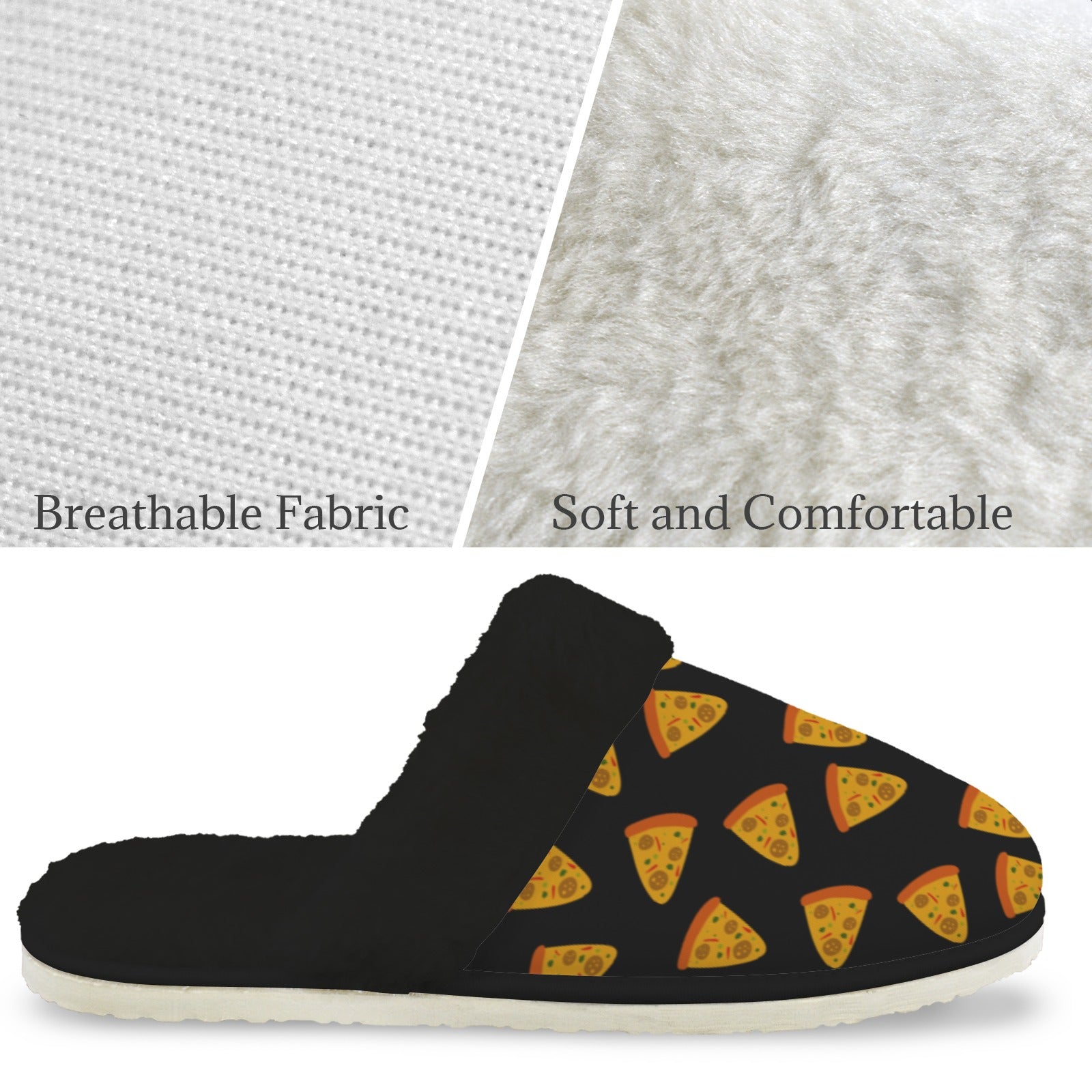 Pizzas Women's Fur Trim Thick-Sole Indoor Slippers Women's Fur Trimmed Slippers Food Printed Offshore