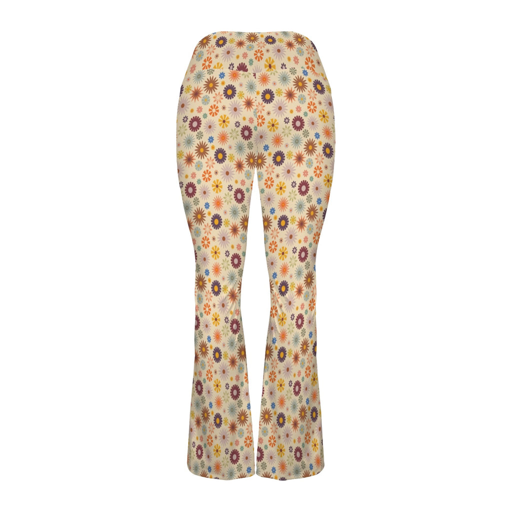 Abstract Floral High Waist Crossover Tummy Control Flare Leggings