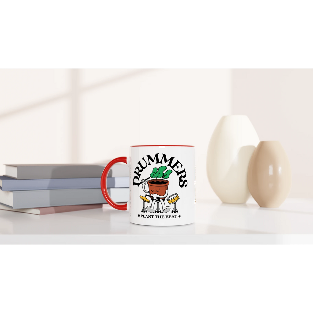 Personalised - Drummers - White 11oz Ceramic Mug with Colour Inside Personalised 11oz Mug customise Globally Fulfilled Music personalise Plants