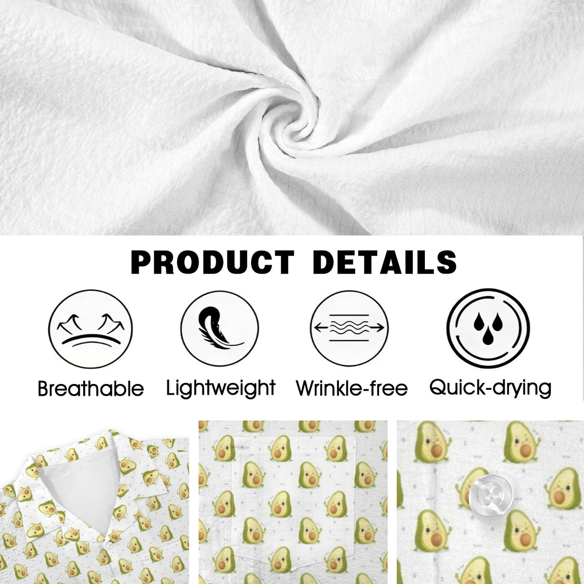 Winking Avocados Men's Crinkle Hawaiian Shirt Men's Crinkle Hawaiian Shirt Food Printed Offshore