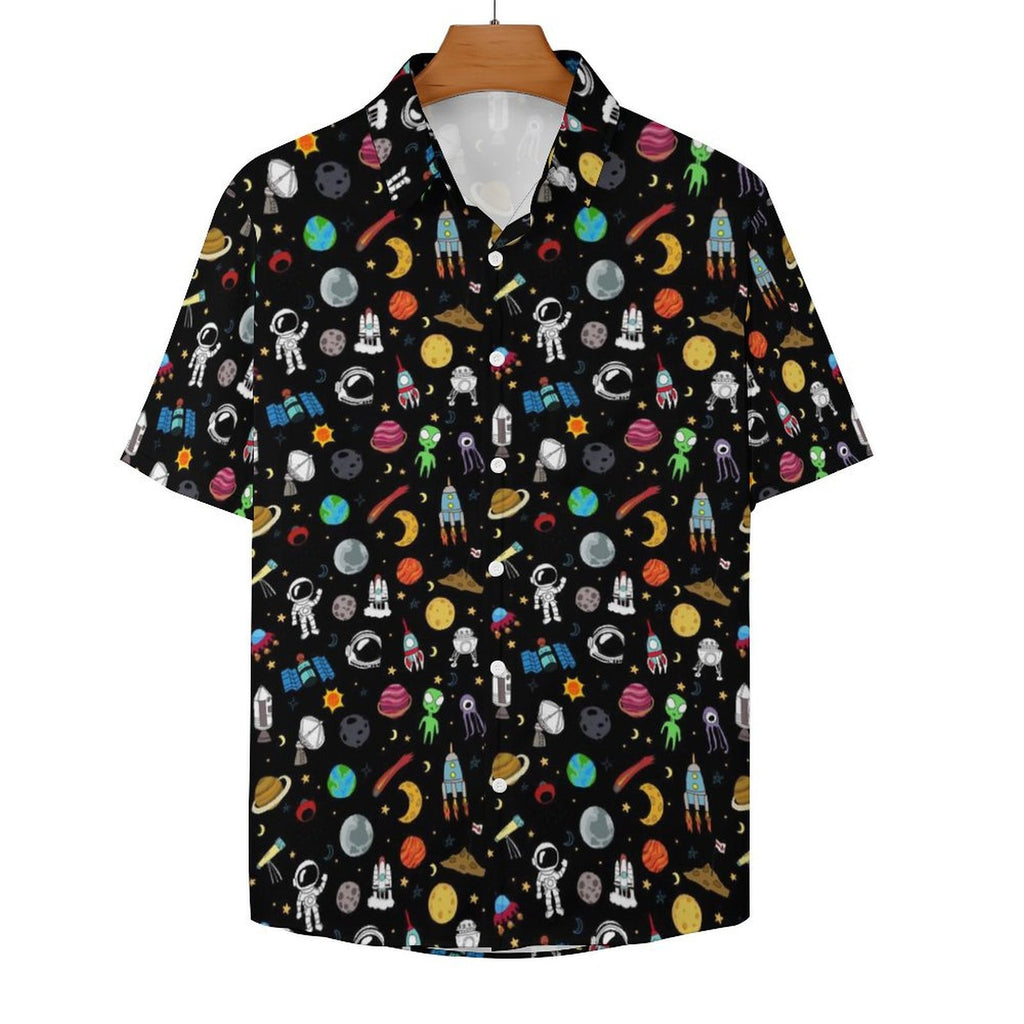 Fun Space Women's Collared Pocketless Short Sleeve Shirt
