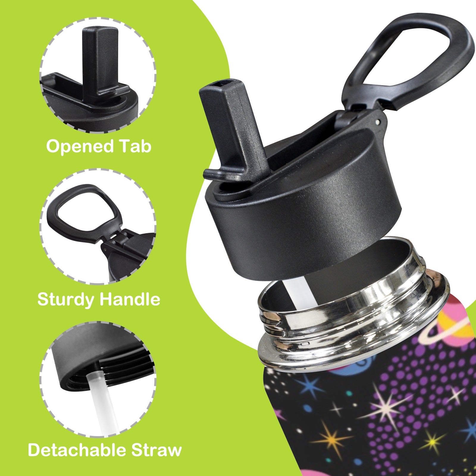 Colourful Space 12oz Kids Water Bottle with Straw Lid