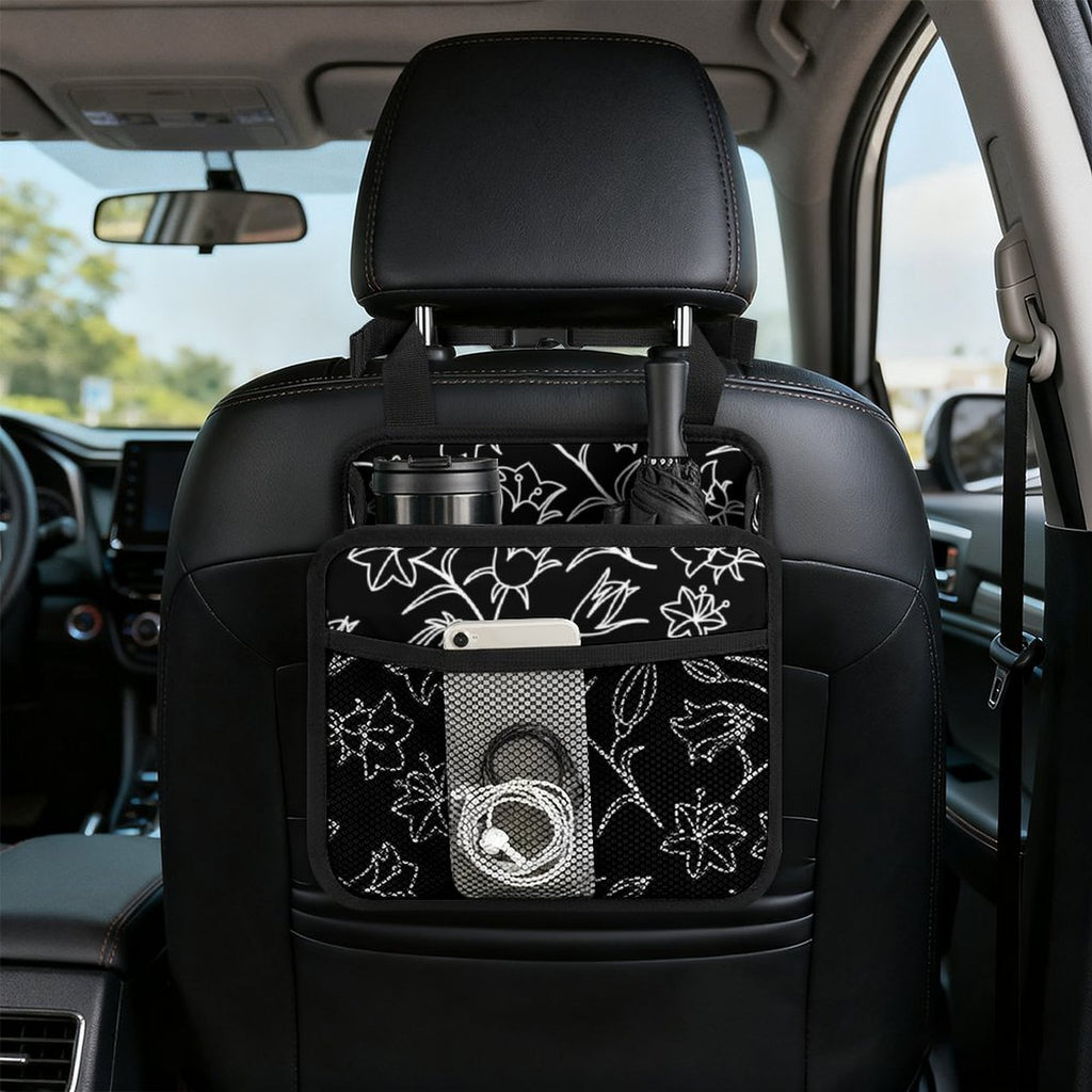 Black And White Floral Car Seat Back Organiser Car Seat Back Organiser Plants Printed Offshore