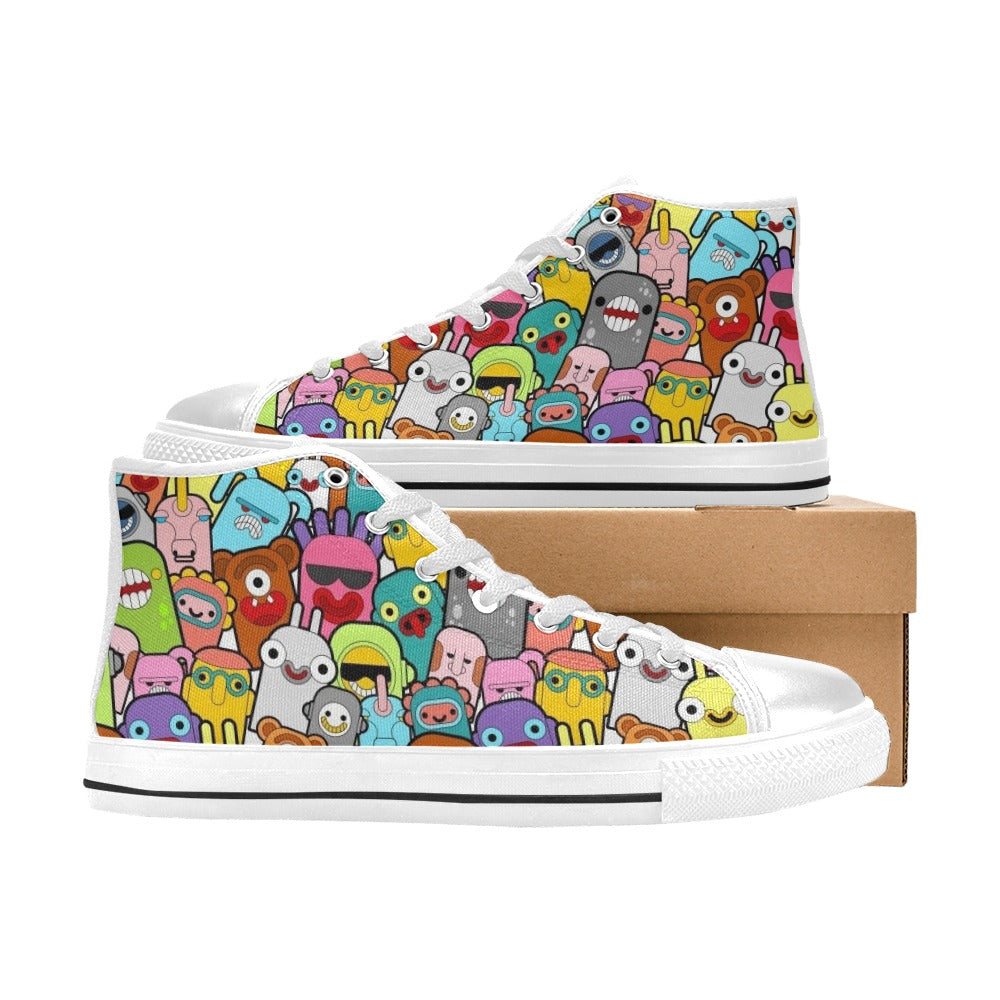 Happy Monsters Women's High Top Canvas Shoes Womens Classic High Top Shoes Printed Offshore Sci Fi