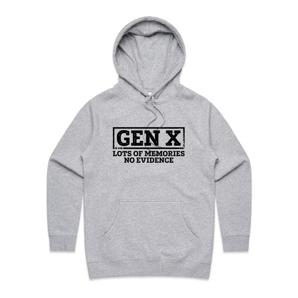 Gen X, Lots Of Memories, No Evidence Women's AS Colour Hoodie Grey Marle Womens Hoodie Printed In Australia