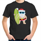 Surf Summer Santa - Kids Youth T-Shirt Black Kids Christmas T-shirt Christmas Printed In Australia