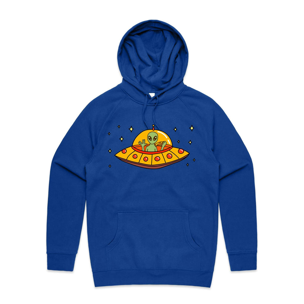 Alien Pizza - Mens Hoodie Bright Royal Mens Hoodie Food Printed In Australia Sci Fi