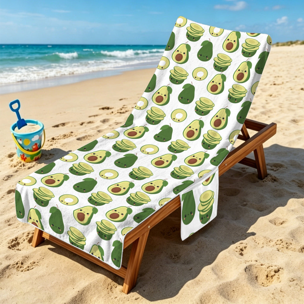 Cute Avocados Beach Chair Towel Cover with Side Pockets