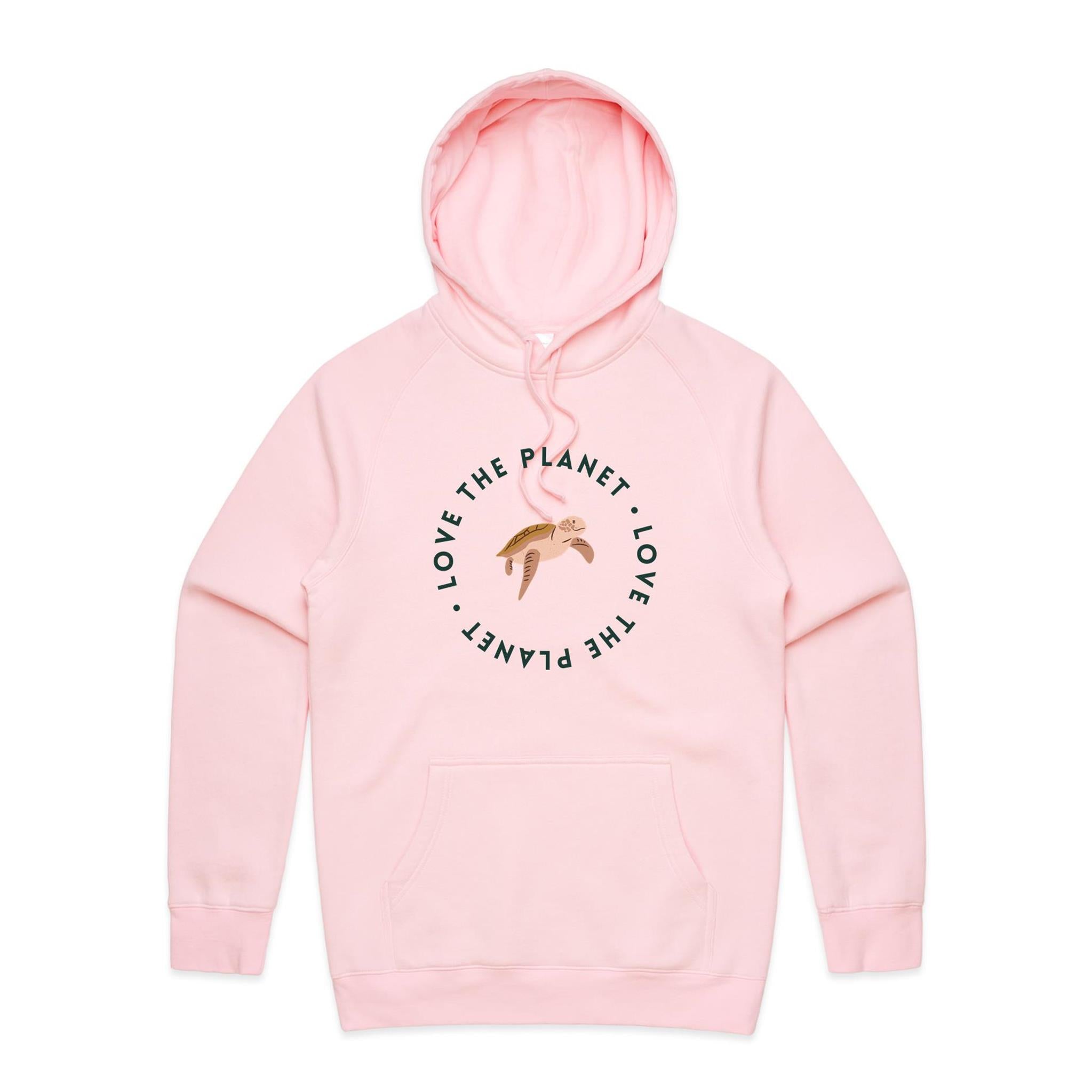 Love The Planet, Turtle - Mens Hoodie Pink Mens Hoodie animal Environment Printed In Australia