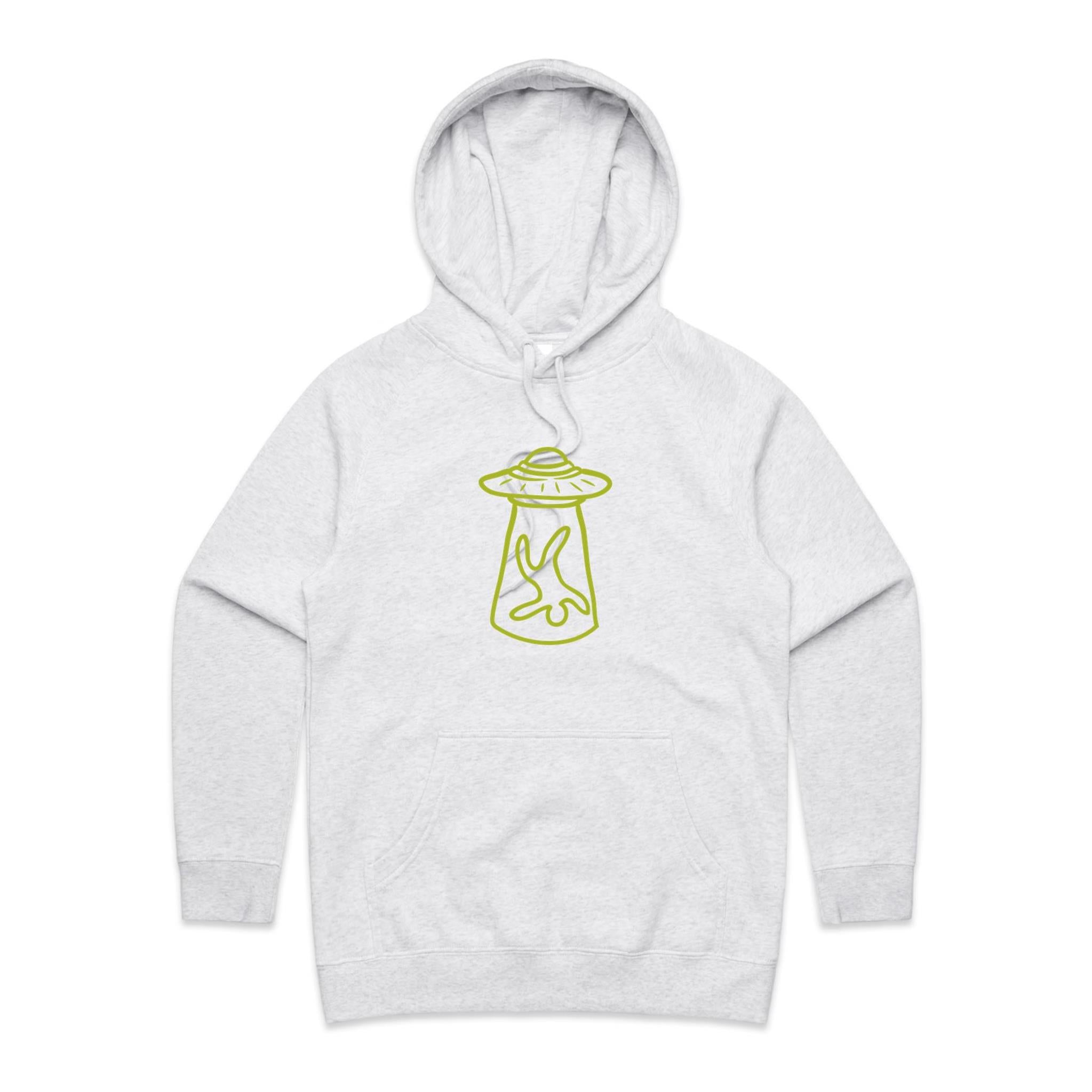 Alien Abduction - Womens Hoodie White Marle Womens Hoodie Printed In Australia Sci Fi