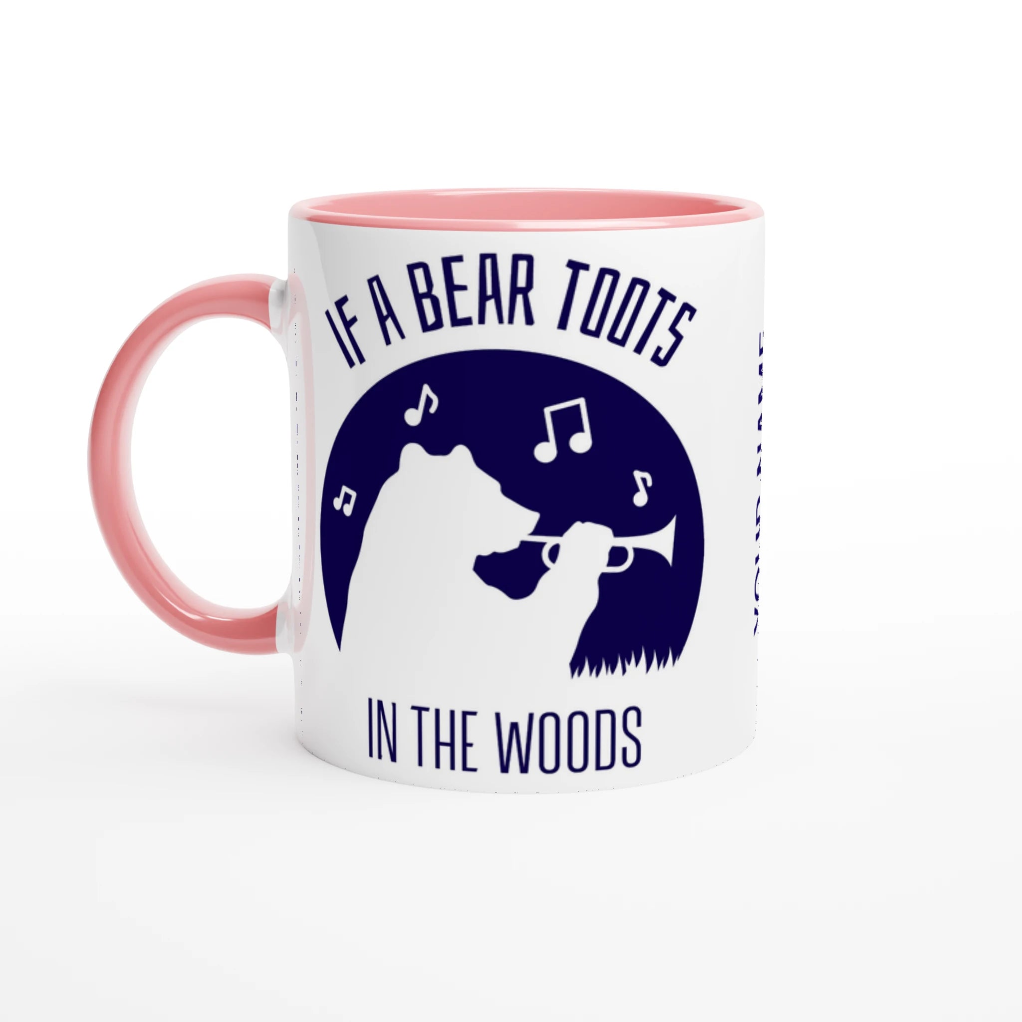 Personalised - If A Bear Toots In The Woods, Trumpet Player - White 11oz Ceramic Mug Ceramic Pink Personalised Mug animal customise Globally Fulfilled Music personalise
