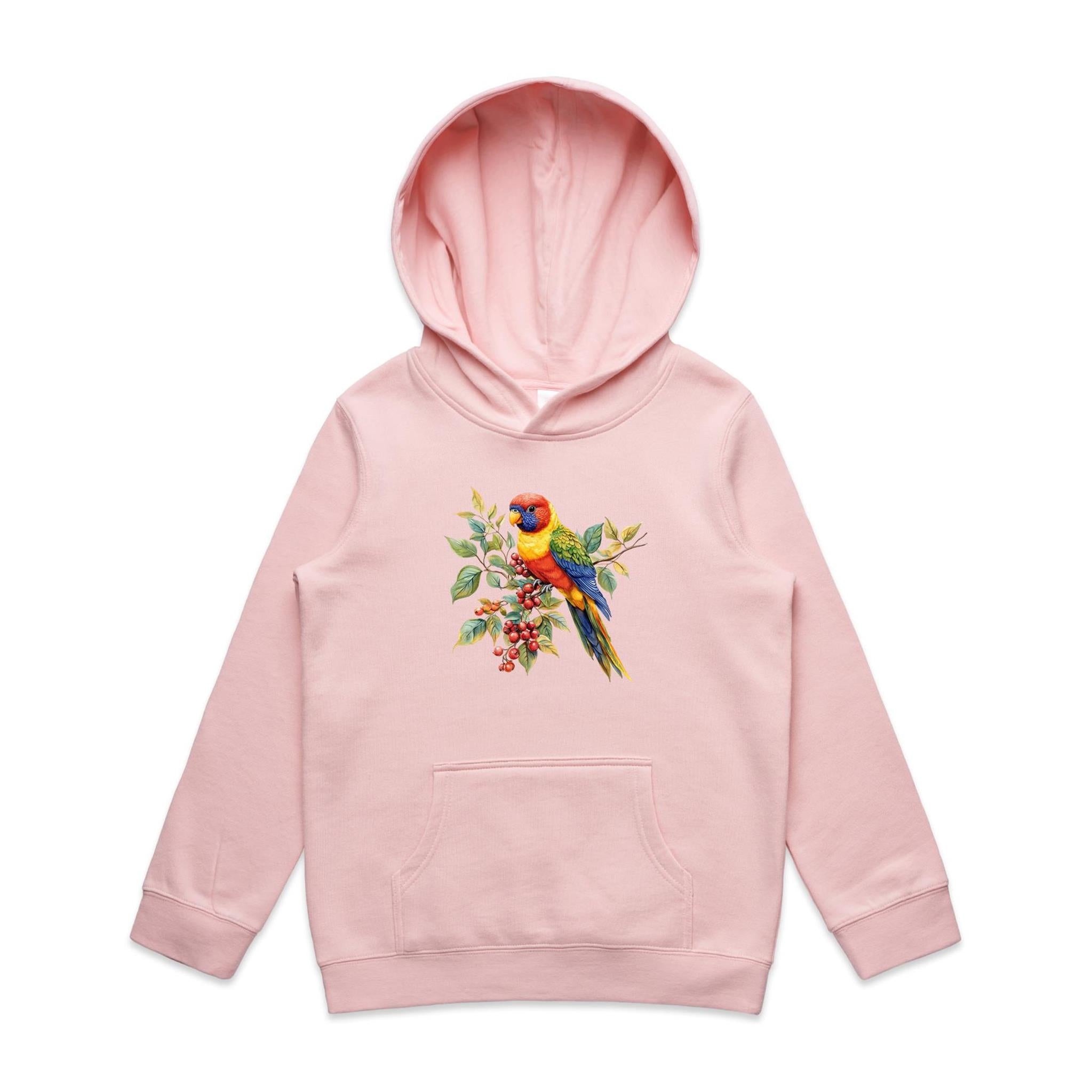 Lorikeet, Australian Birds - Kids Hoodie Pink Kids Hoodie animal Printed In Australia