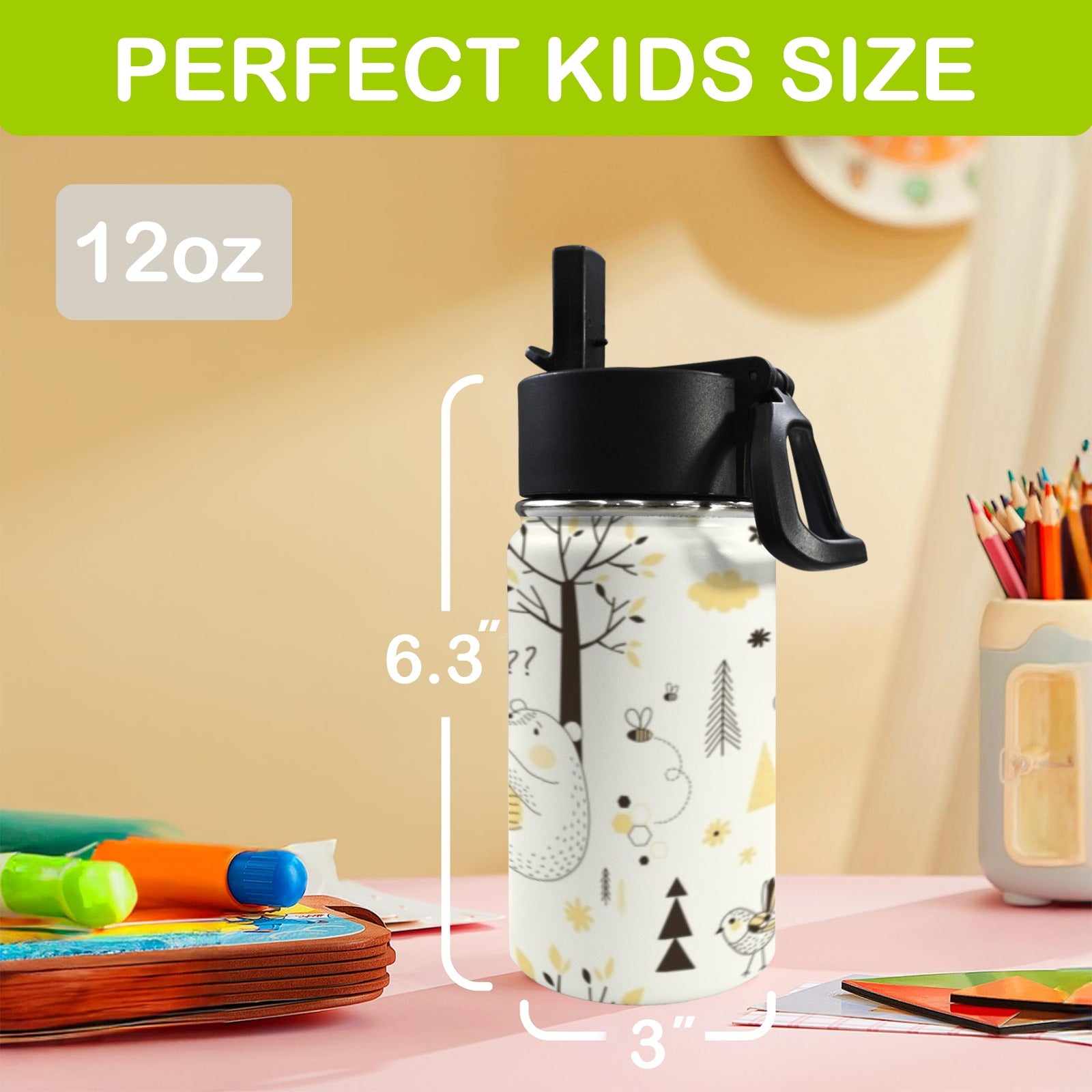 Honey Bear 12oz Kids Water Bottle with Straw Lid