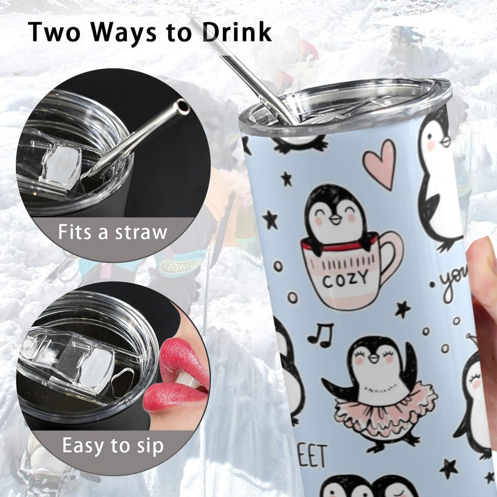 Penguin Love - 20oz Tall Skinny Tumbler with Lid and Straw