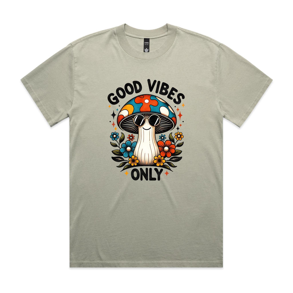 Good Vibes Only, Hippie Mushroom AS Colour Heavy Faded Tee Unisex Faded eucalyptus Heavy Faded T-shirt Positivity Printed In Australia