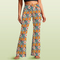 Happy Retro Flowers High Waist Crossover Tummy Control Flare Leggings 5XL High Waist Flare Leggings Printed Offshore Retro