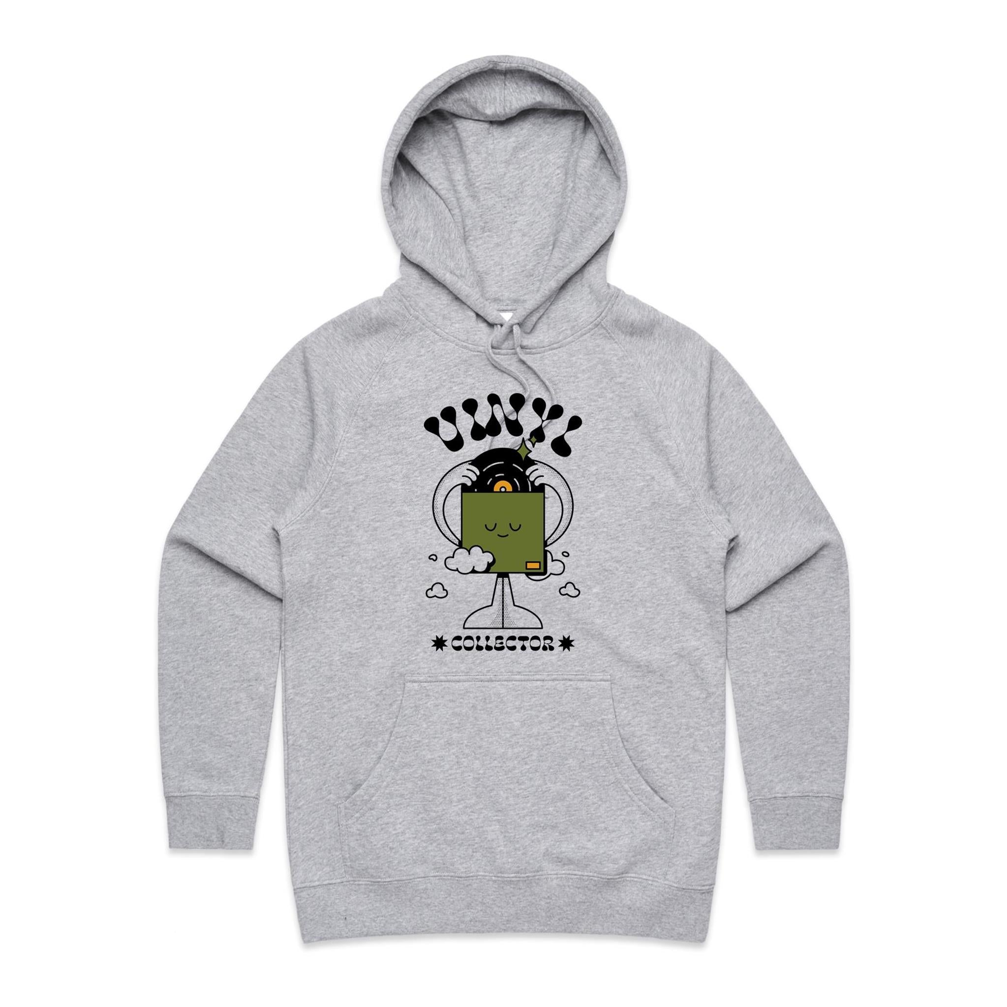 Vinyl Collector, Records - Womens Hoodie Grey Marle Womens Hoodie Music Printed In Australia Retro