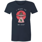 I Want To Be-Leaf - Womens T-shirt Navy Womens T-shirt Printed In Australia Sci Fi
