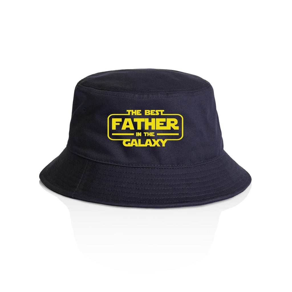 The Best Father In The Galaxy - AS Colour Bucket Hat Navy One Size As Colour Bucket Hat Dad Printed In Australia Space