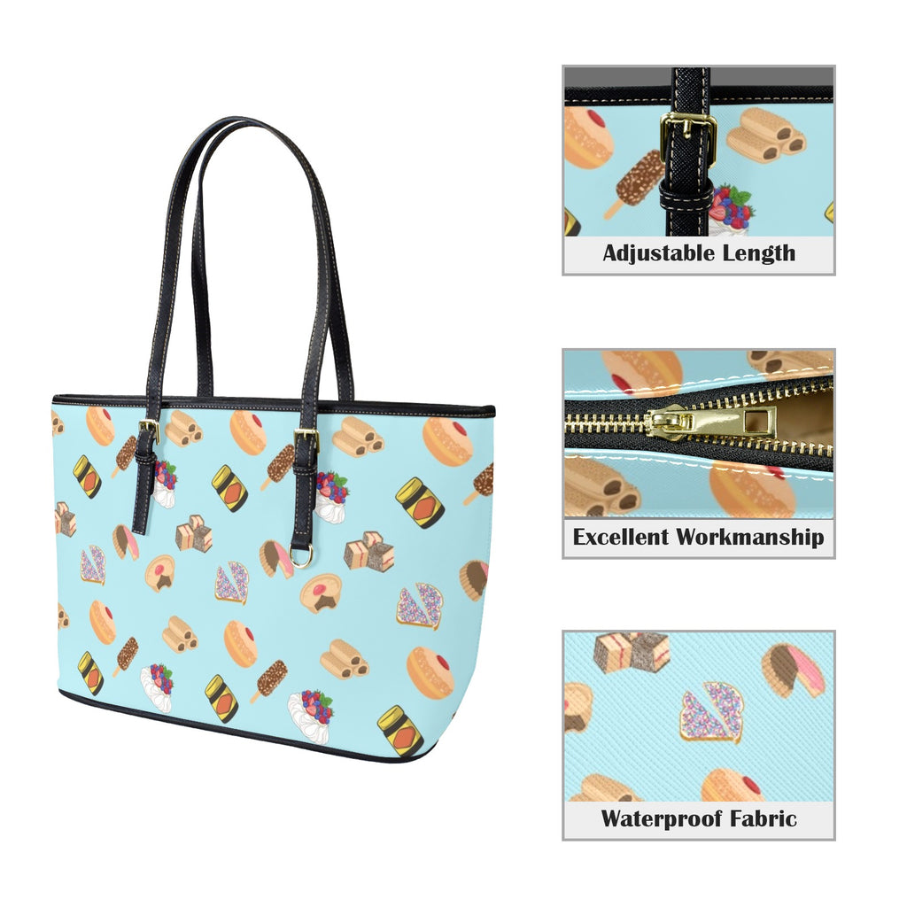 Classic Aussie Food Icons PU Leather Tote Bag Large