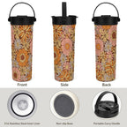 Retro Orange Flowers 20oz Tea Tumbler with Carry Handle