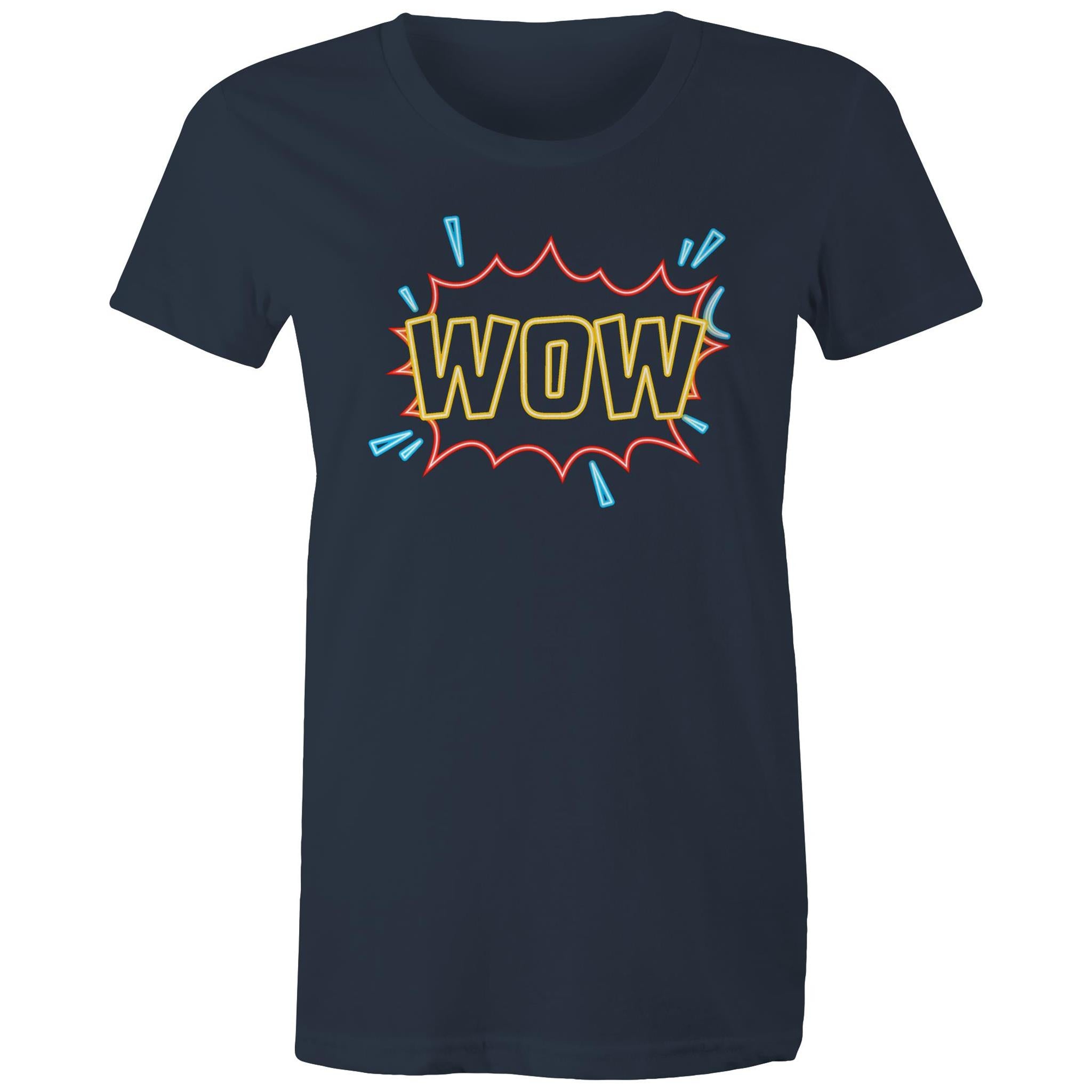 Wow, Comic Book - Womens T-shirt Navy Womens T-shirt comic Printed In Australia