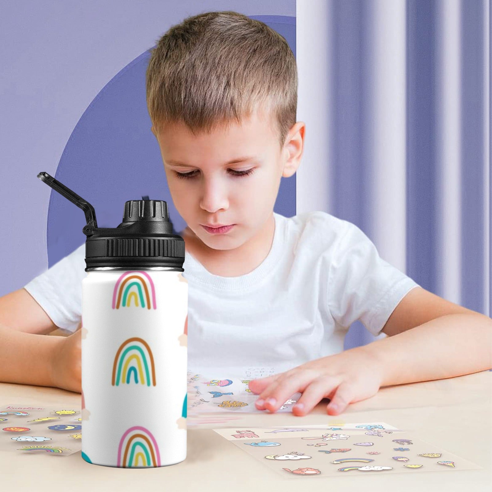 Cloud Rainbows - Kids Water Bottle with Chug Lid (12 oz) Kids Water Bottle with Chug Lid Printed Offshore