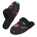 Planet Orbit Men's Fur Trim Thick-Sole Indoor Slippers 2XL Men's Fur Trimmed Slippers Printed Offshore Space