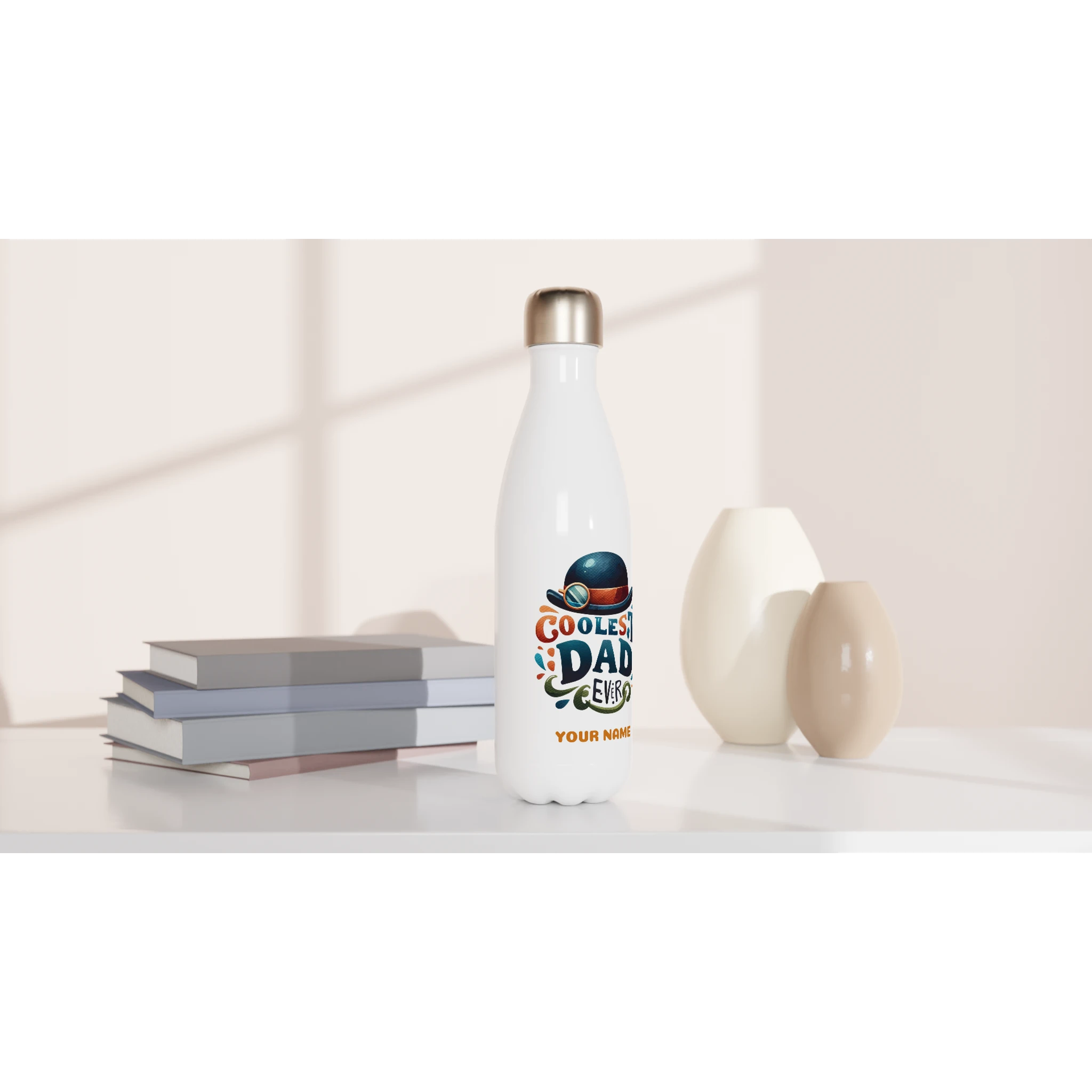 Personalise - Coolest Dad Ever - White 17oz Stainless Steel Water Bottle Personalised Water Bottle customise Dad Globally Fulfilled personalise