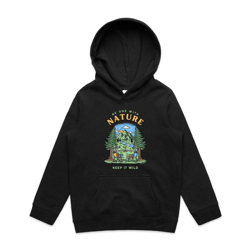 Be One With Nature, Skeleton - Kids Hoodie Black Kids Hoodie Printed In Australia
