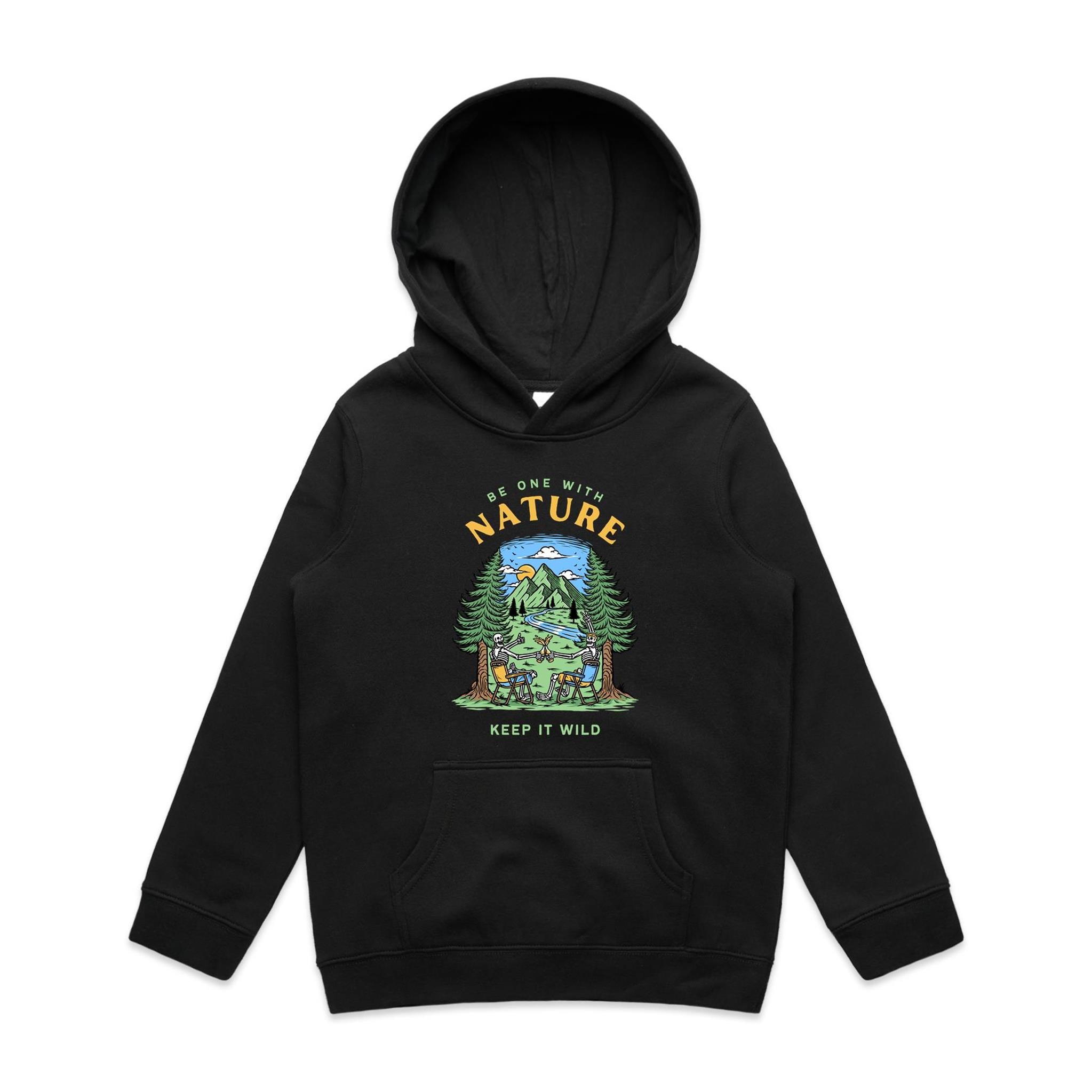 Be One With Nature, Skeleton - Kids Hoodie Black Kids Hoodie Printed In Australia
