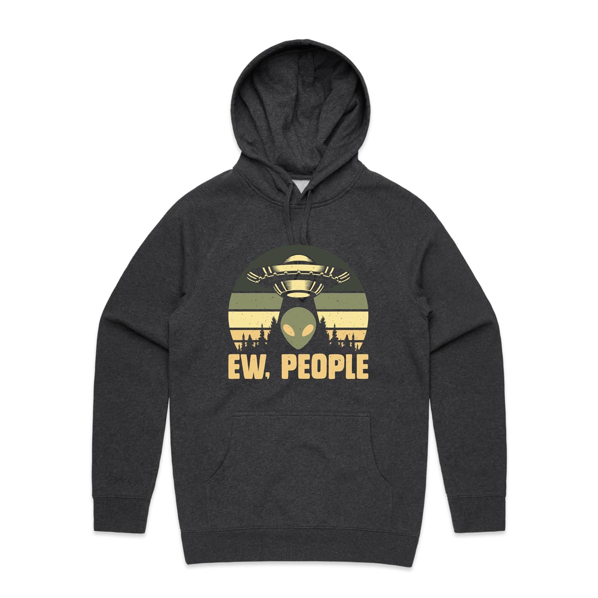 Alien, Ew People - Mens Hoodie Asphalt Marle Mens Hoodie Printed In Australia Sci Fi