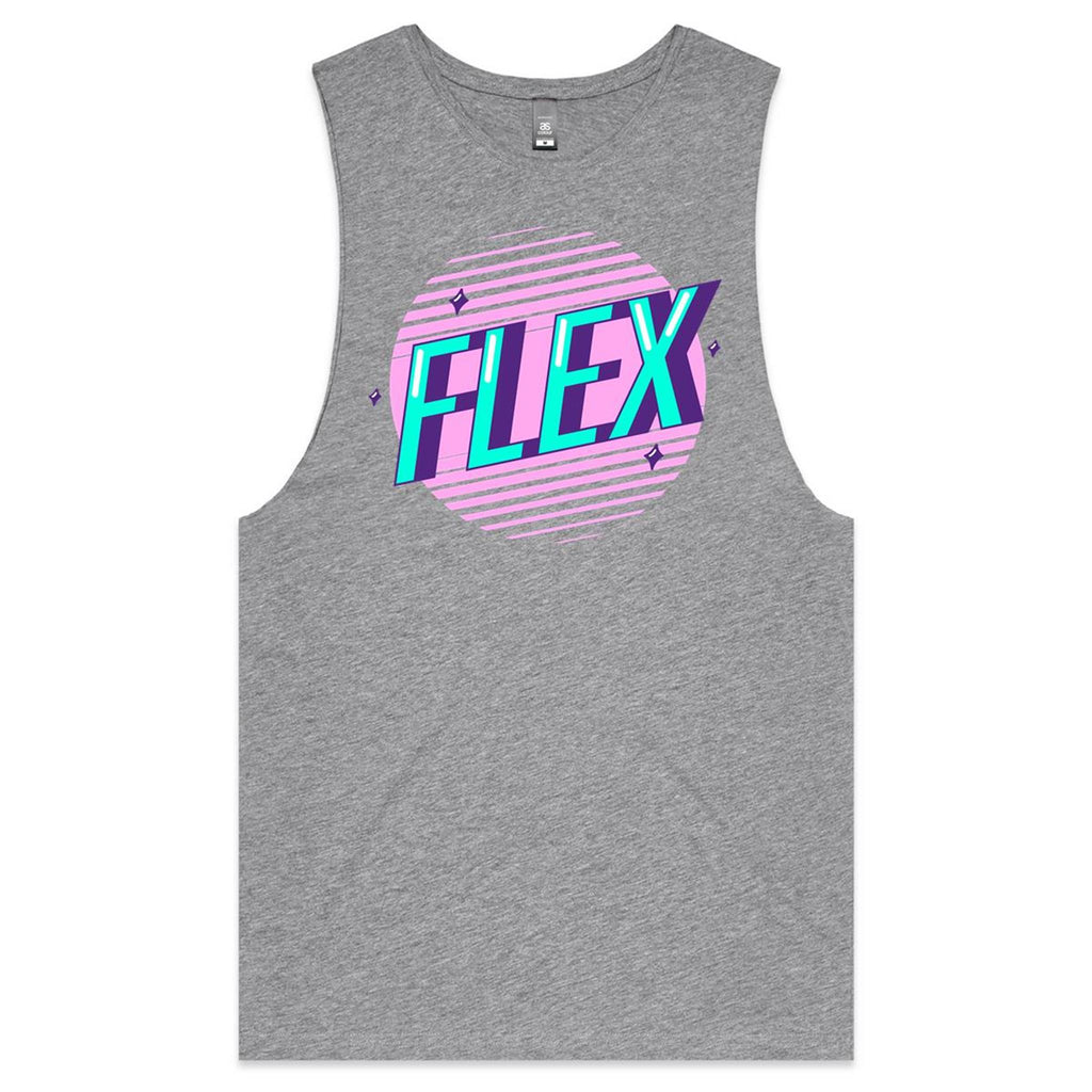 Flex - Tank Top Tee Grey Marle Drop Arm Tank Top Fitness Printed In Australia