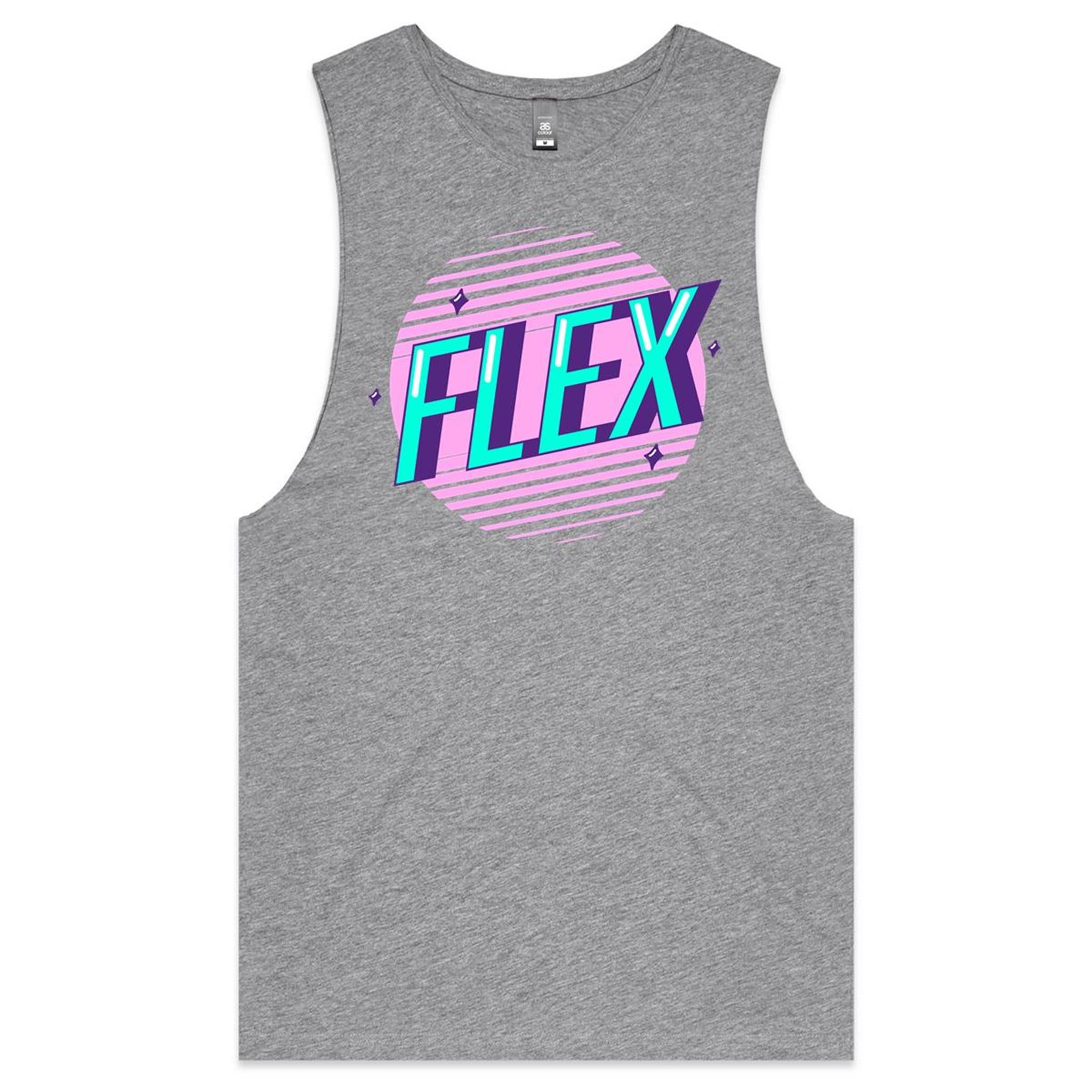 Flex - Tank Top Tee Grey Marle Drop Arm Tank Top Fitness Printed In Australia