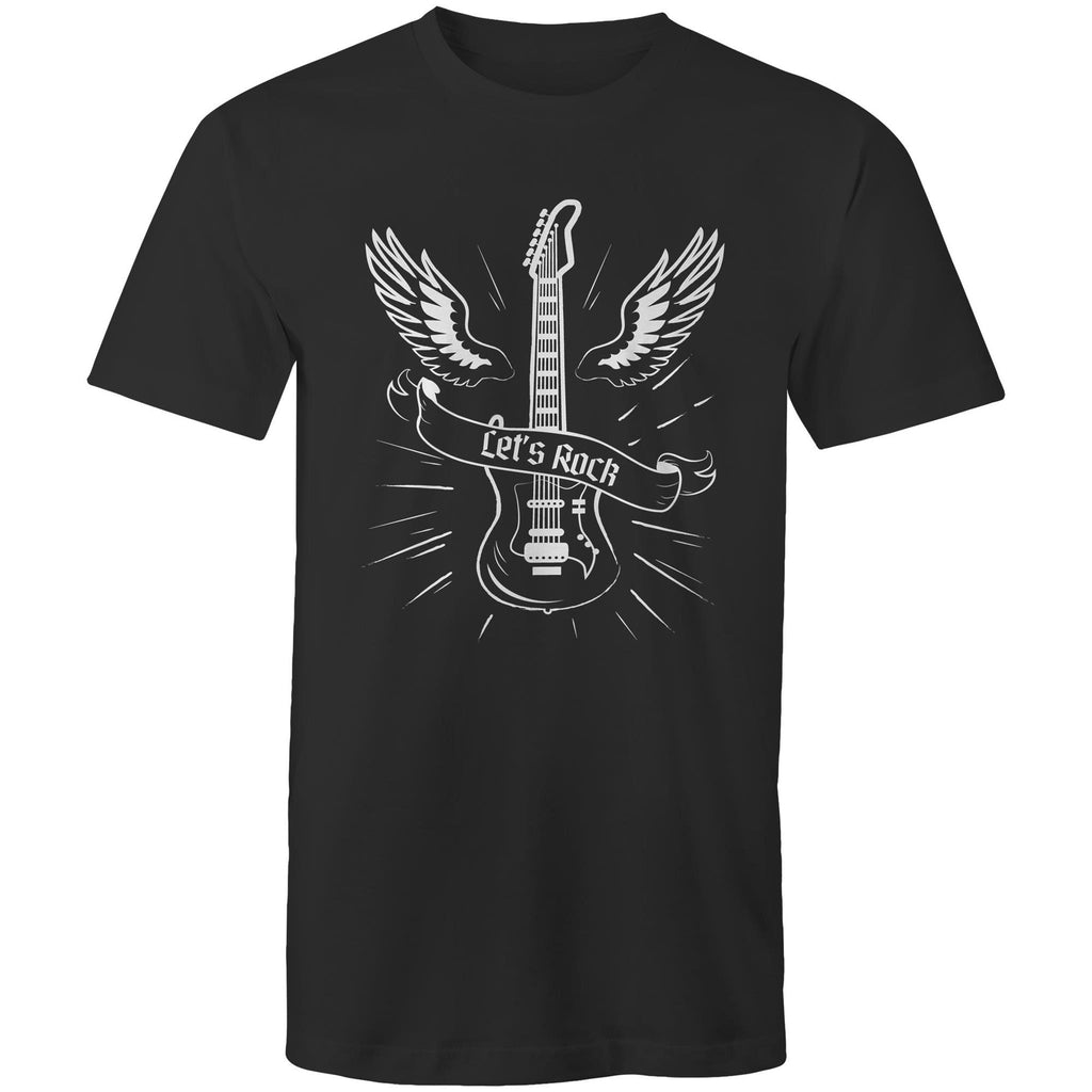 Let's Rock, Guitar - Mens T-Shirt Black Mens T-shirt Music Printed In Australia