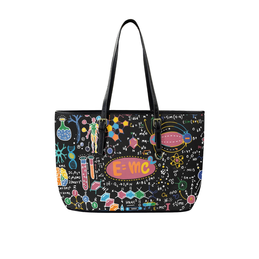 Science Time Blackboard - Leather Tote Bag-Large