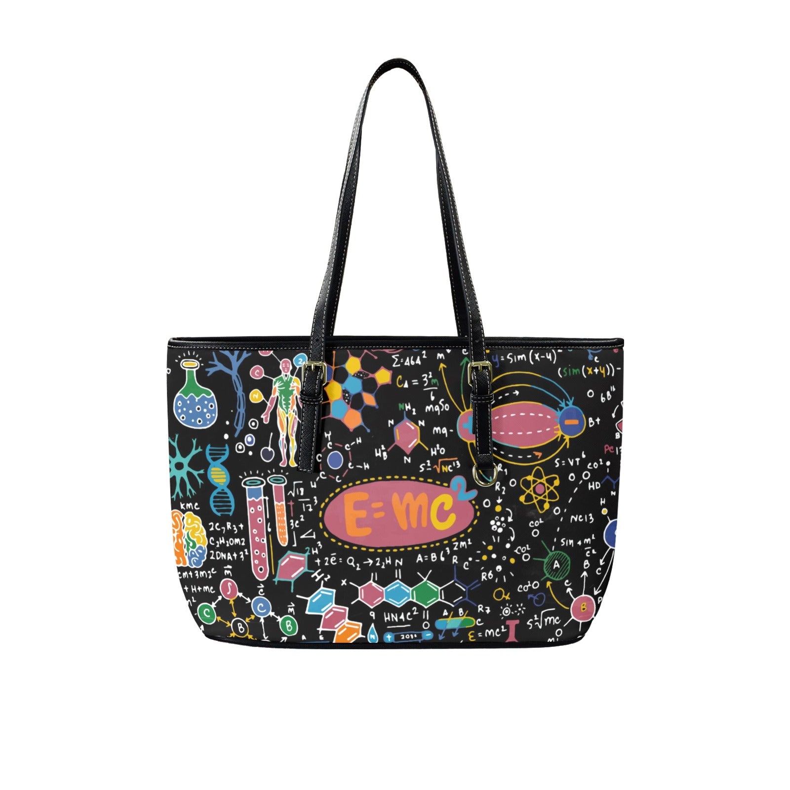 Science Time Blackboard - Leather Tote Bag-Large