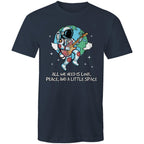 Astronaut, All We Need Is Love, Peace And A Little Space - Mens T-Shirt Navy Mens T-shirt Music Printed In Australia Space