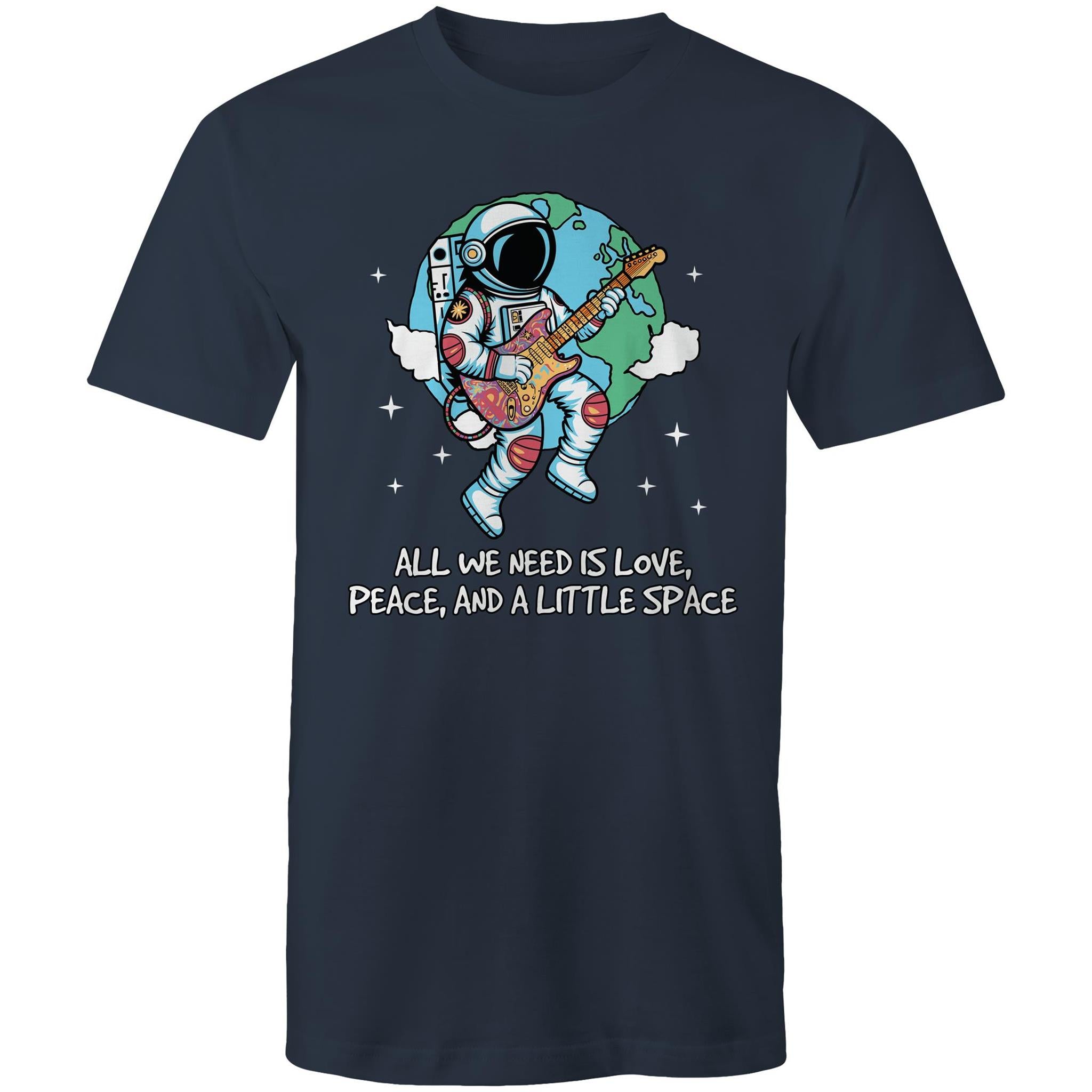 Astronaut, All We Need Is Love, Peace And A Little Space - Mens T-Shirt Navy Mens T-shirt Music Printed In Australia Space