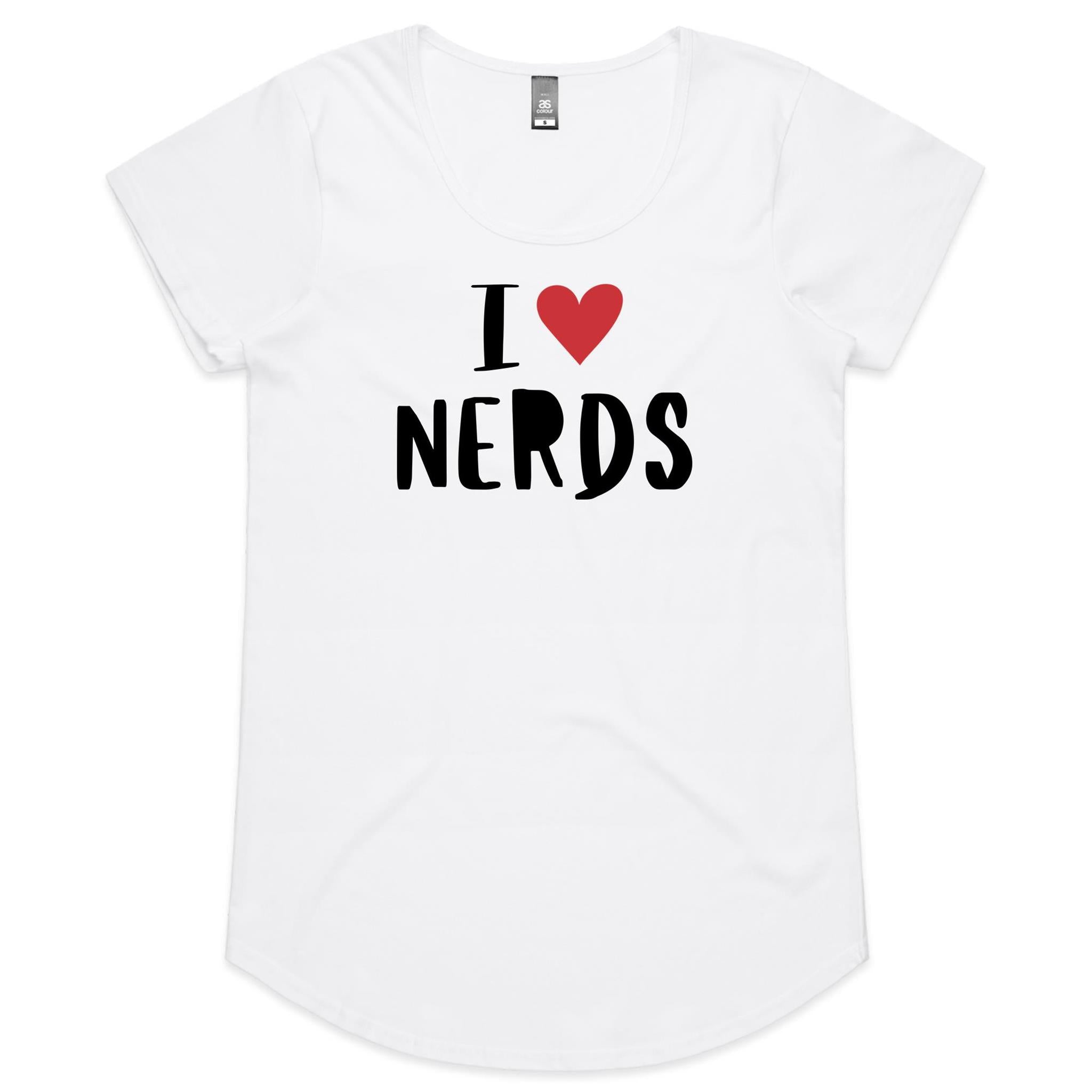 I Love Nerds, Red Heart - Womens Scoop Neck T-Shirt White Womens Scoop Neck T-shirt Love Printed In Australia