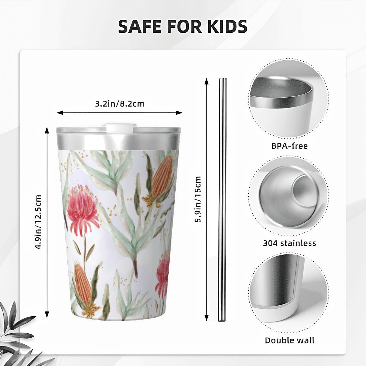 Waratah Australian Flower Small Stainless Steel Travel Mug Cup 12oz/350ml