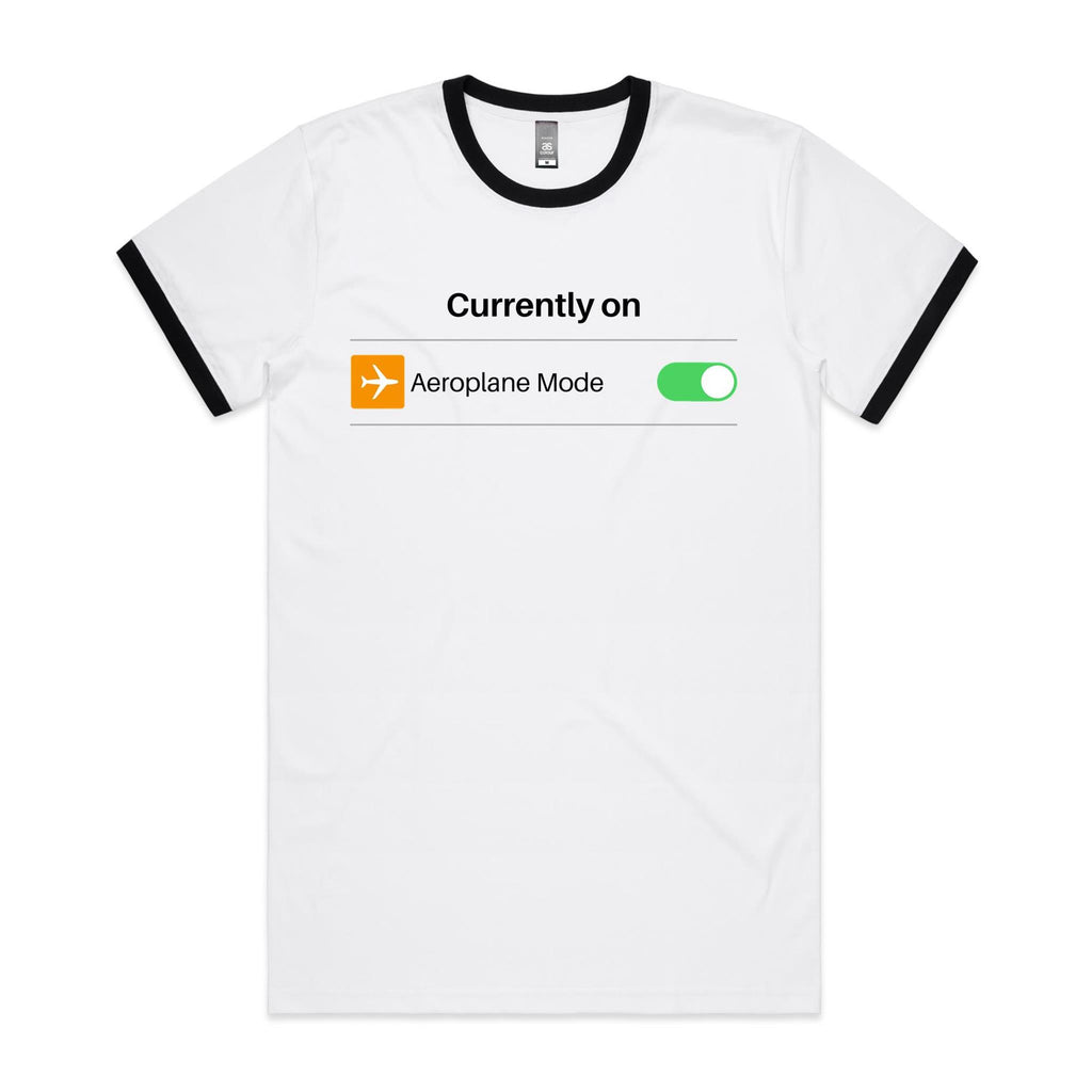 Currently On Aeroplane Mode - Staple Ringer Tee White Black Ringer T-Shirt Printed In Australia Tech
