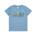 Science Characters Kids AS Colour T-shirt Carolina Blue Kids Youth T-shirt Printed In Australia Science