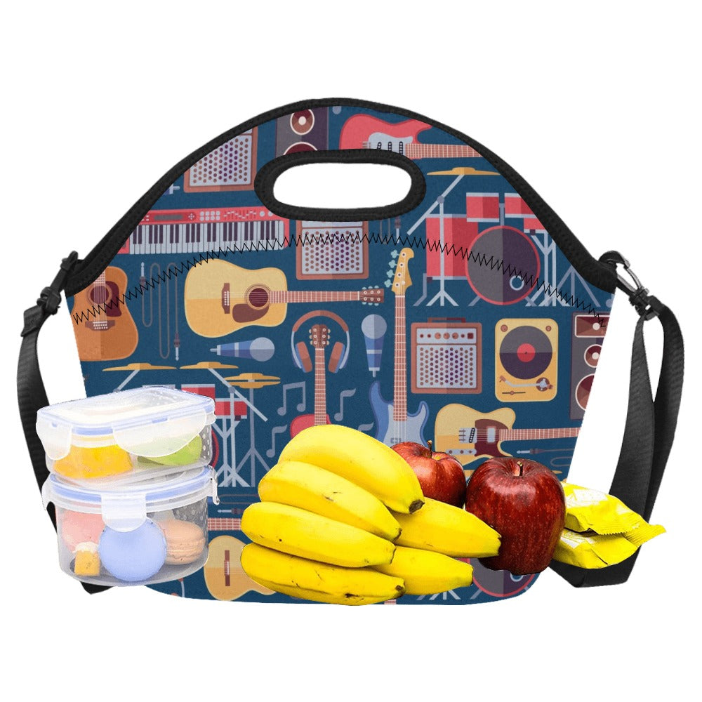 Music Instruments - Neoprene Lunch Bag/Large (Model 1669) Neoprene Lunch Bag Music Printed Offshore