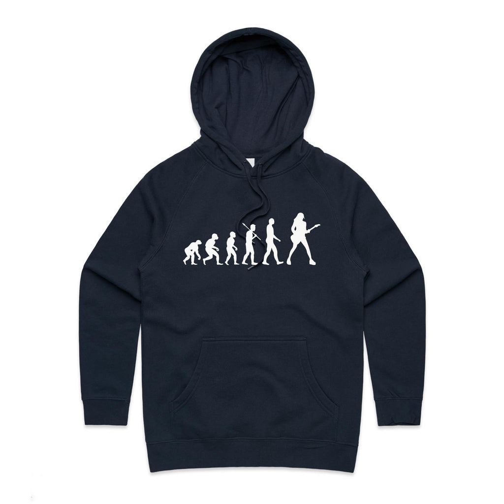 Guitarist Evolution - Womens Hoodie Navy Womens Hoodie Music Printed In Australia