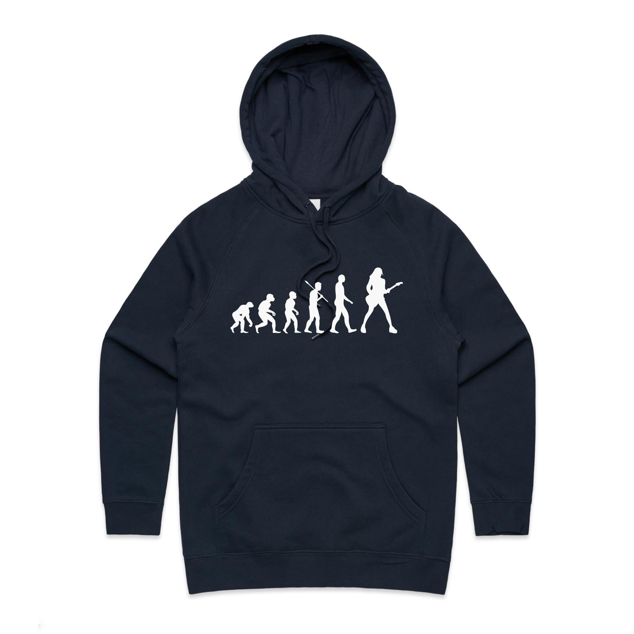 Guitarist Evolution - Womens Hoodie Navy Womens Hoodie Music Printed In Australia