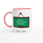 Personalised - Best Teacher Ever, Blackboard - White 11oz Ceramic Mug with Colour Inside Ceramic Pink Personalised 11oz Mug