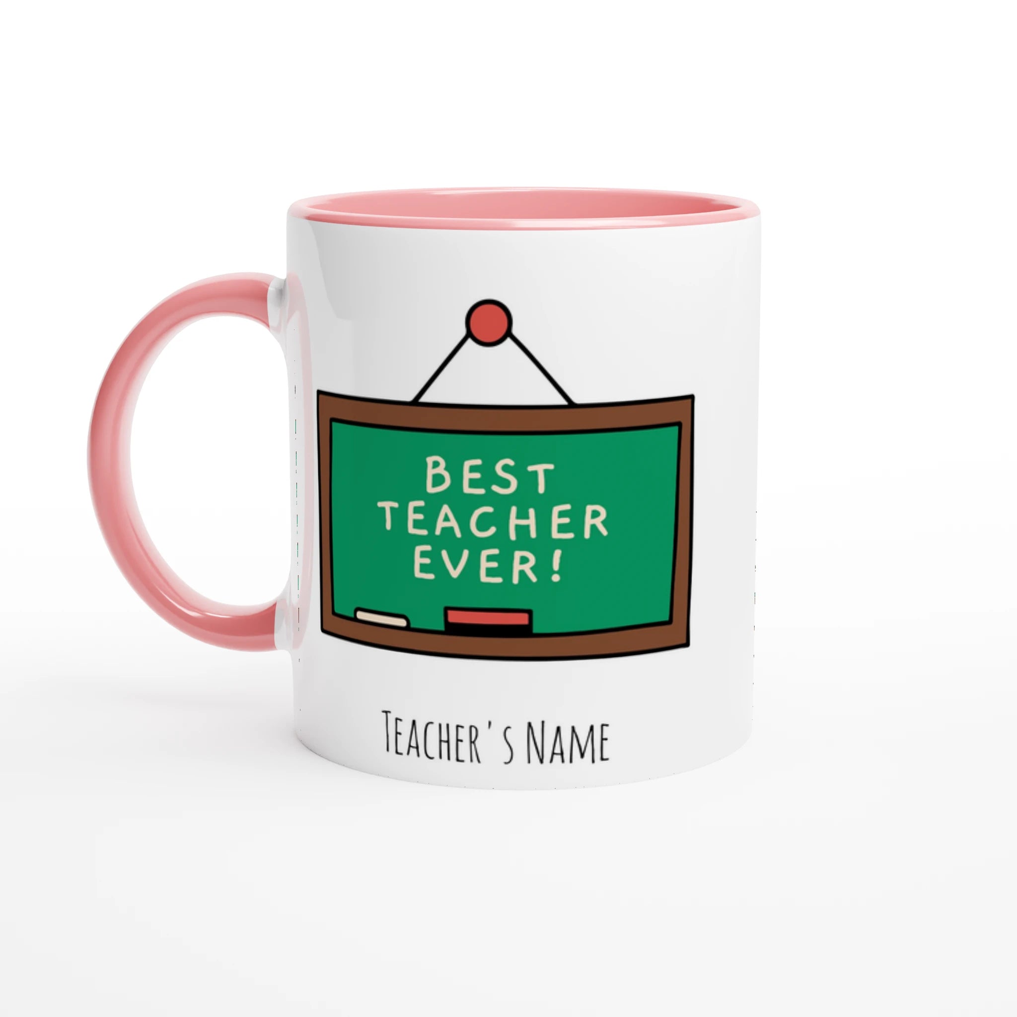 Personalised - Best Teacher Ever, Blackboard - White 11oz Ceramic Mug with Colour Inside Ceramic Pink Personalised 11oz Mug